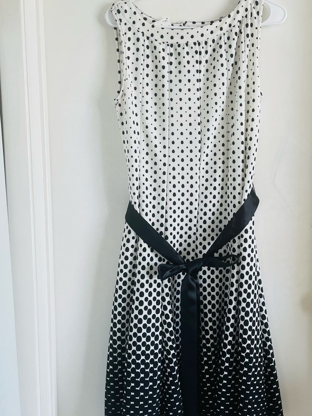 Haani Black and White Polka Dot Ombre Maxi Dress with Waist Tie